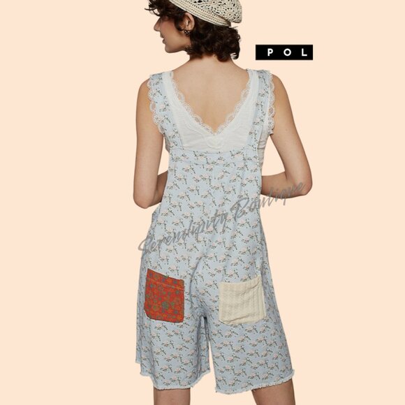 POL Pants - POL Farm Girl Chic Baggy Blue Floral Patchwork Pockets Denim Overall Shortalls